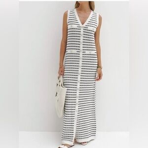 Commense Black and White Striped Maxi Dress